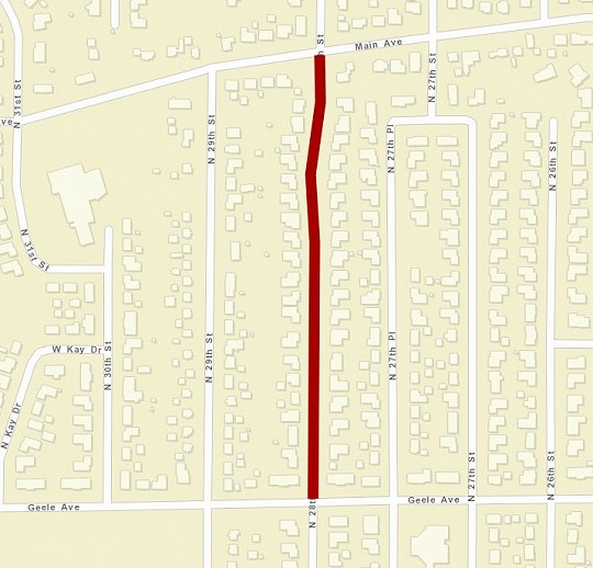 road closure map, n 28th st, tree removal