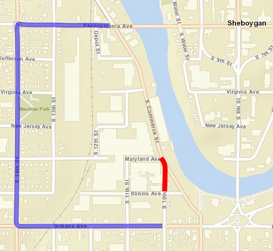 map, s 10th street, closure